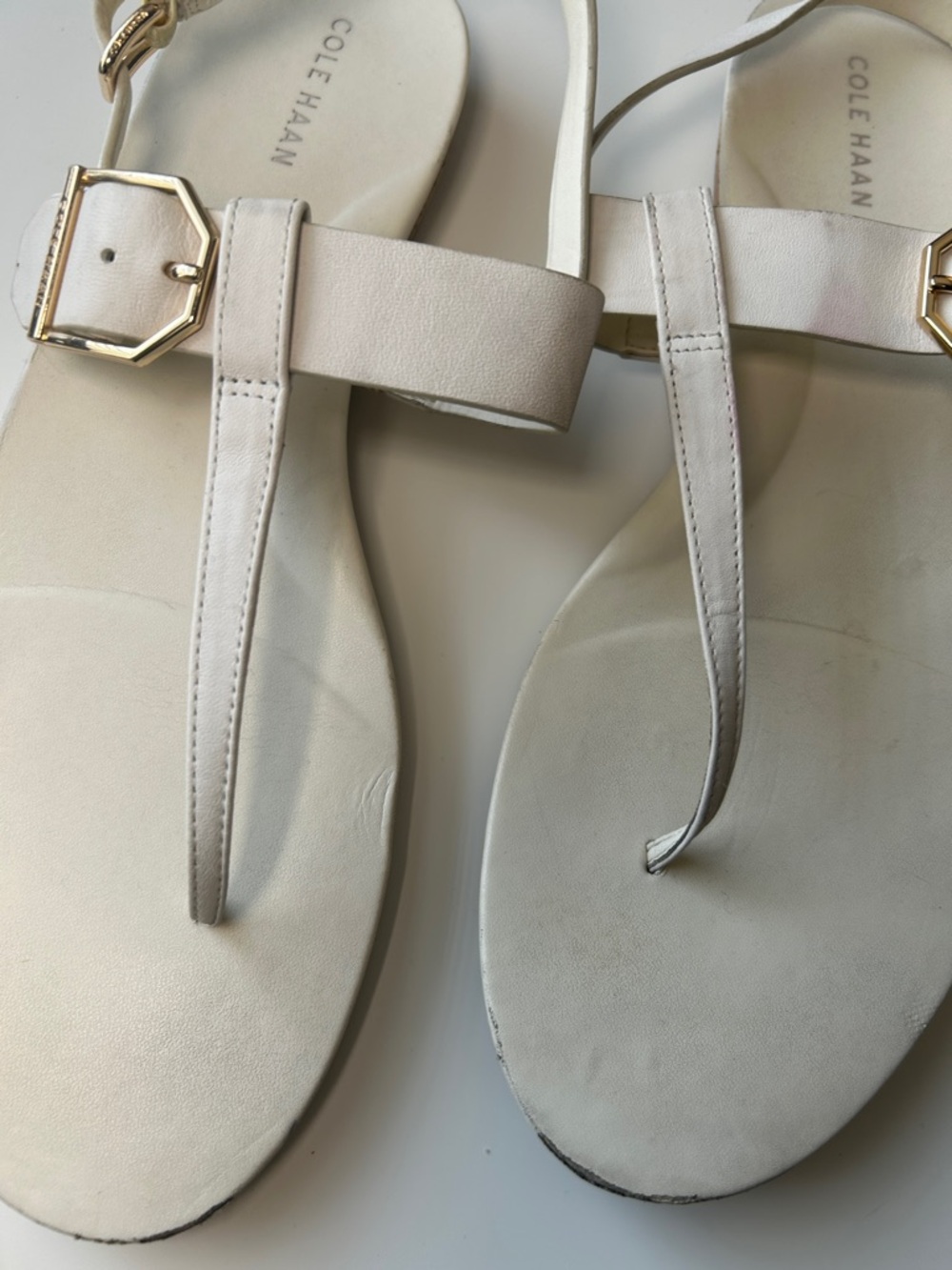Cole Haan Francine Demi Wedge T-Strap Sandals with Gold Buckles 9B - Picture 8 of 12